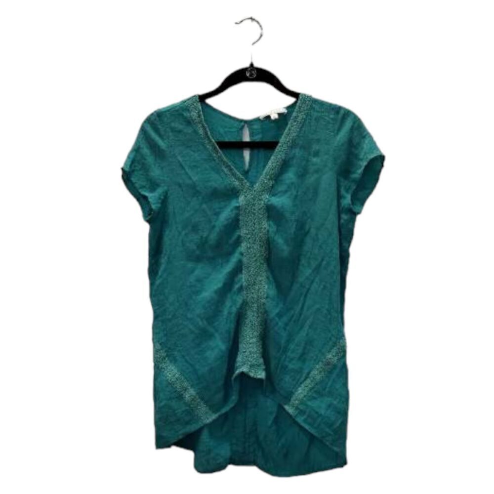Spense Teal Boho embroidered lined V-neck top